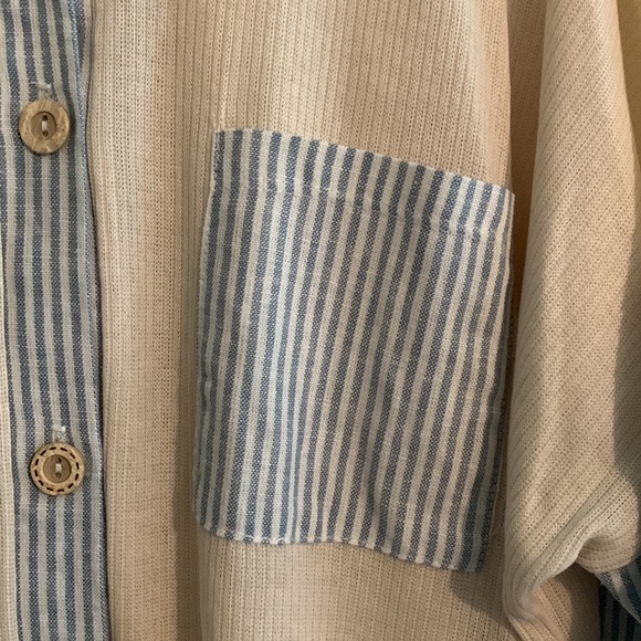 Ribbed Long Sleeve Shacket with Striped Detail - Ivory - Picture 6 of 9